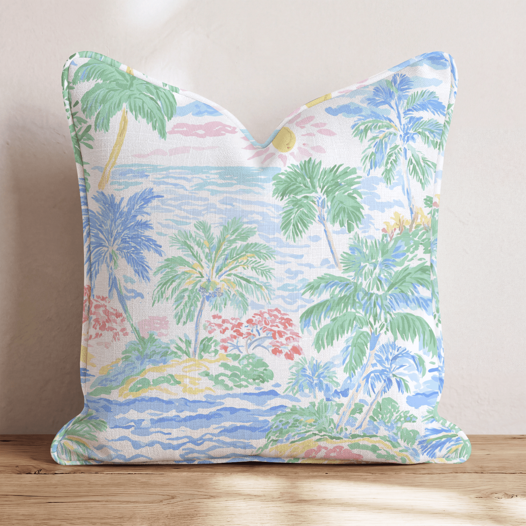 Coastal Palm Sunrise Throw Pillow - Hillcroft Home