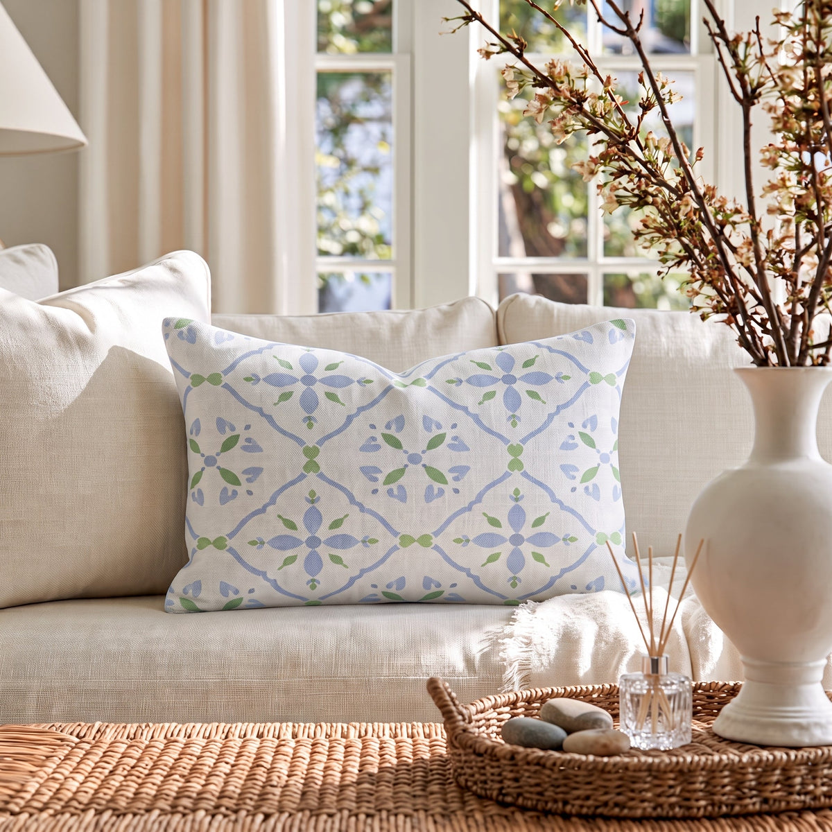 Coastal Palms Block Pattern Throw Pillow throw pillow - Hillcroft Home