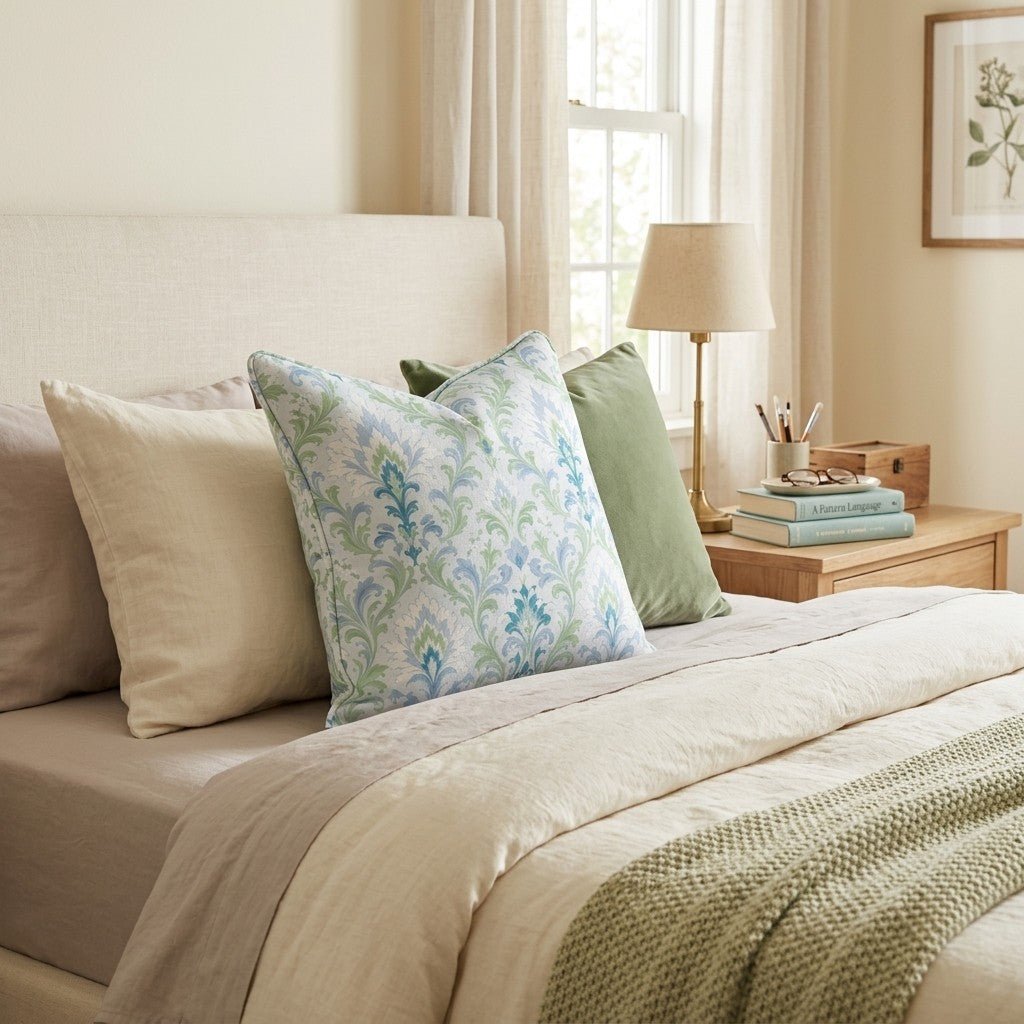 Coastal Palms Damask Throw Pillow - Hillcroft Home