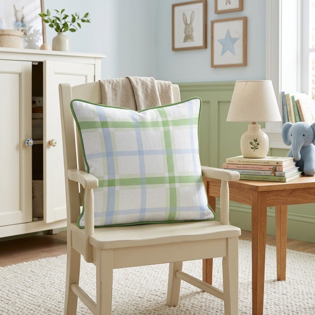 Coastal Palms Tartan Throw Pillow - Hillcroft Home