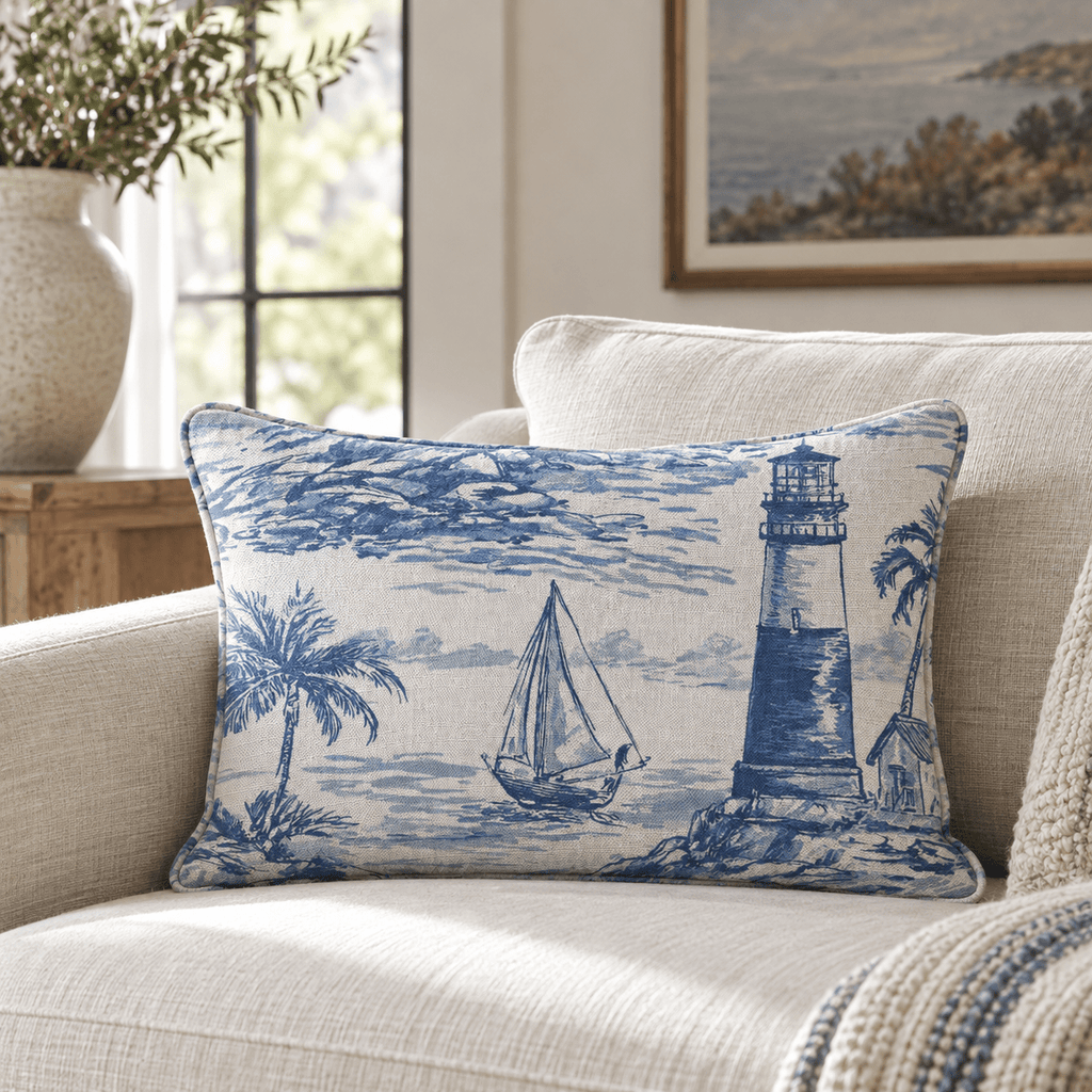 Coastal Toile Throw Pillow throw pillow - Hillcroft Home