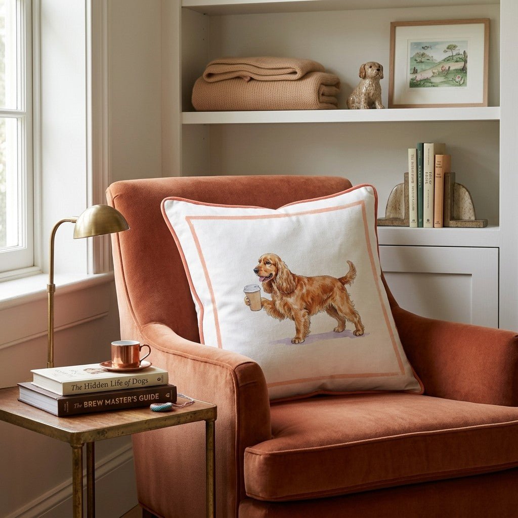 Cocker Spaniel Coffee Throw Pillow - Hillcroft Home