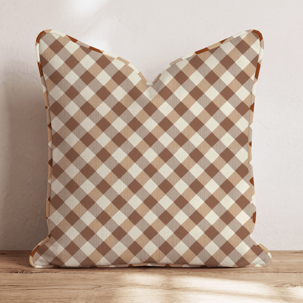 Cocoa Gingham Throw Pillow - Hillcroft Home
