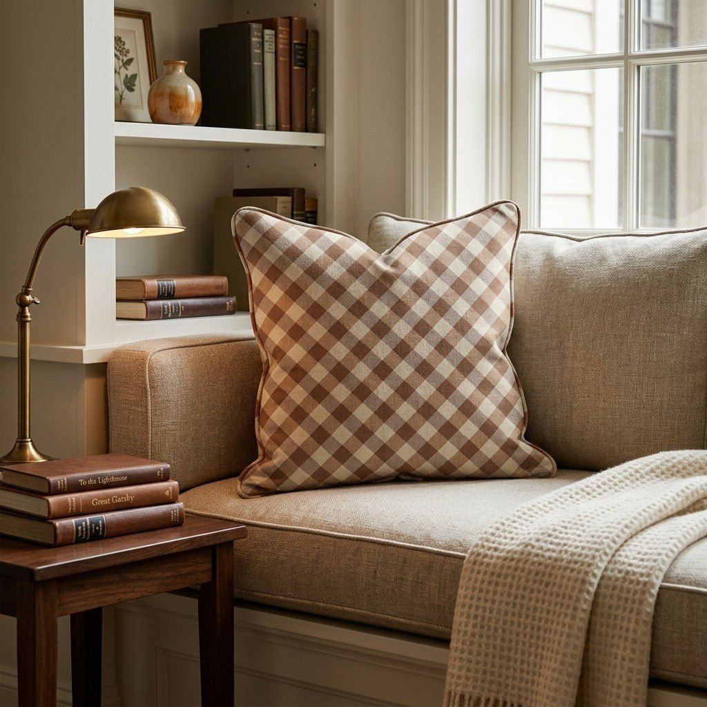 Cocoa Gingham Throw Pillow - Hillcroft Home