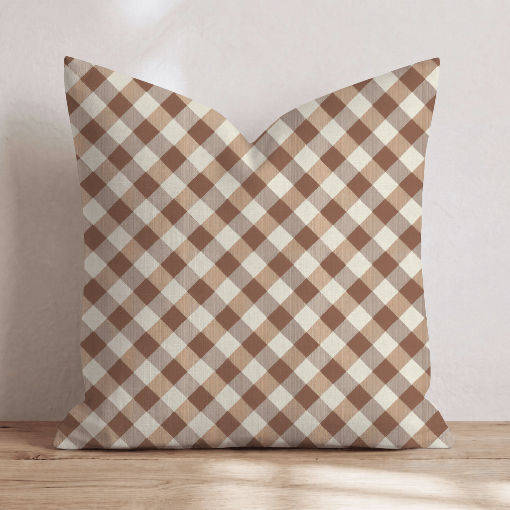 Cocoa Gingham Throw Pillow - Hillcroft Home