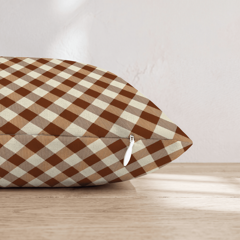 Cocoa Gingham Throw Pillow - Hillcroft Home