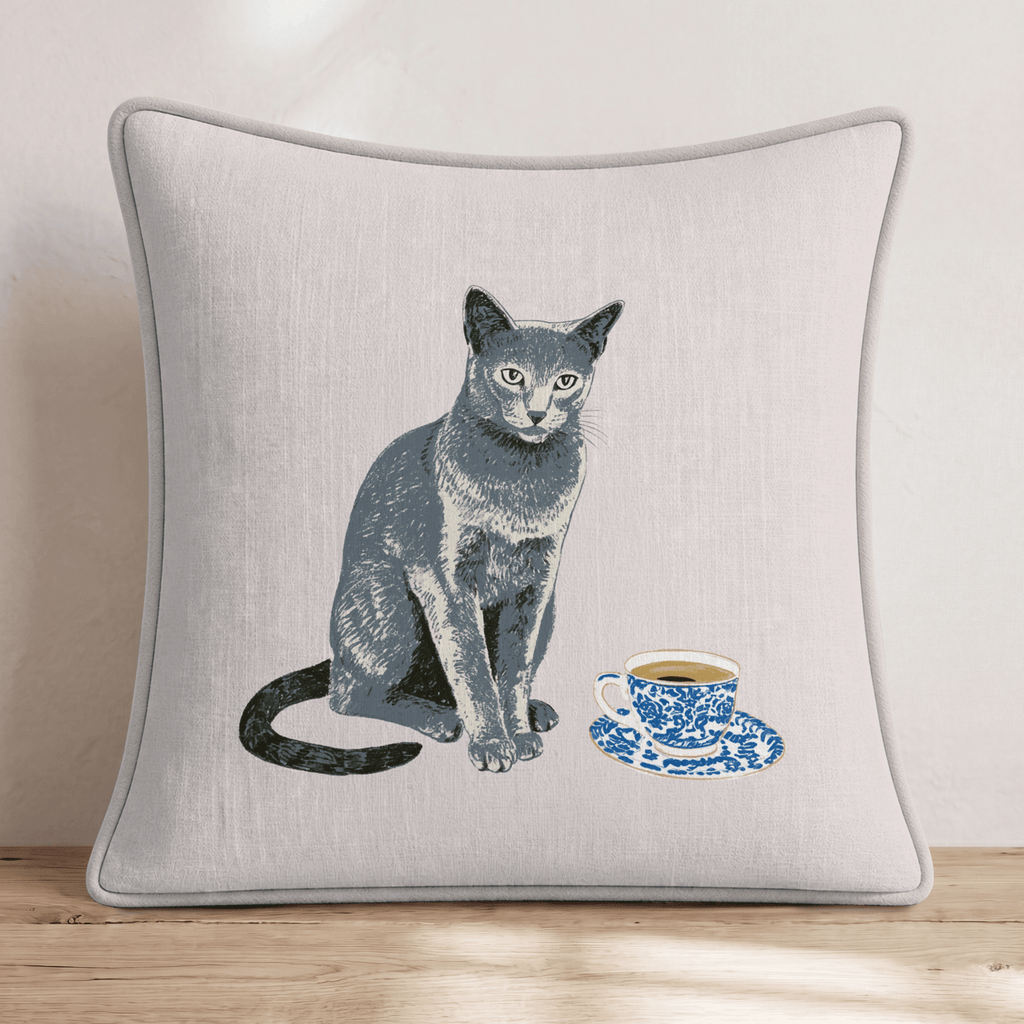 Coffee Hour For The Russian Blue Throw Pillow - Hillcroft Home