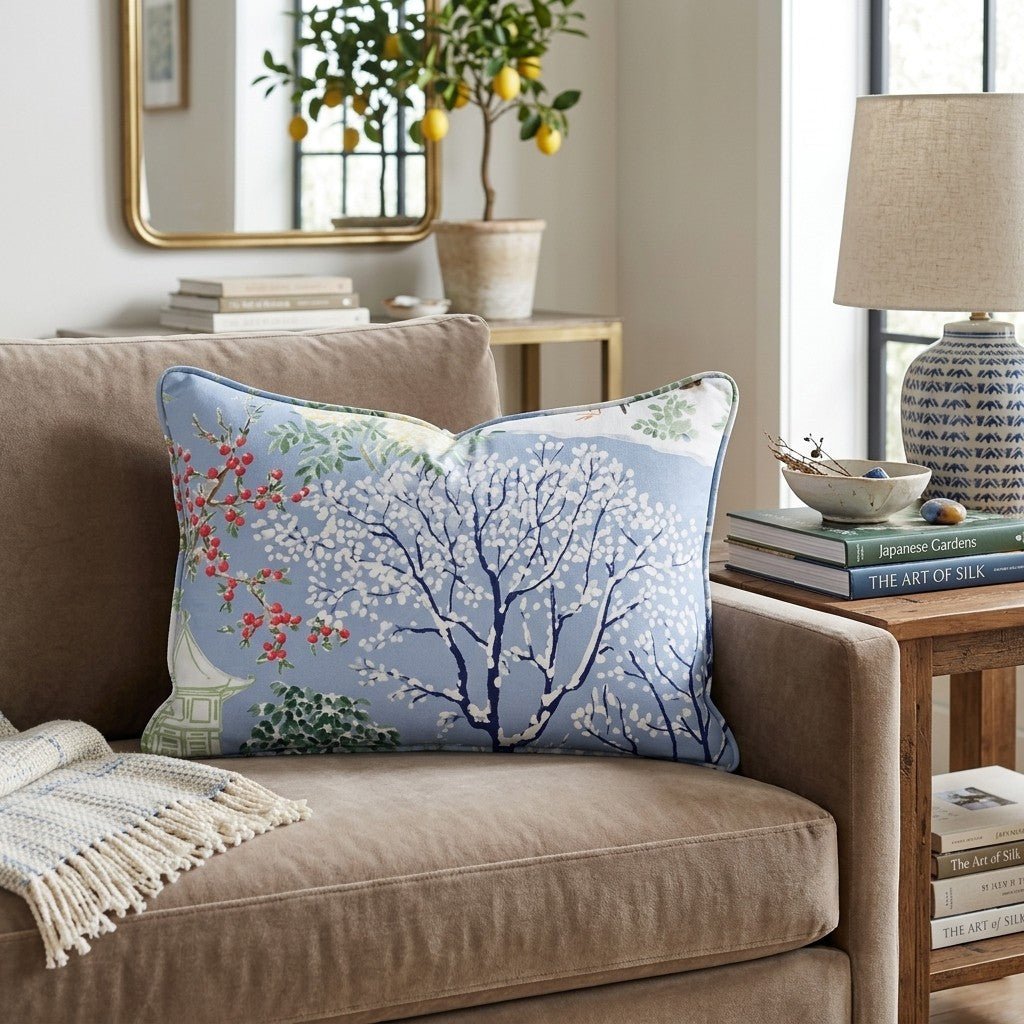 Cold Winter Chinoiserie Throw Pillow - Hillcroft Home
