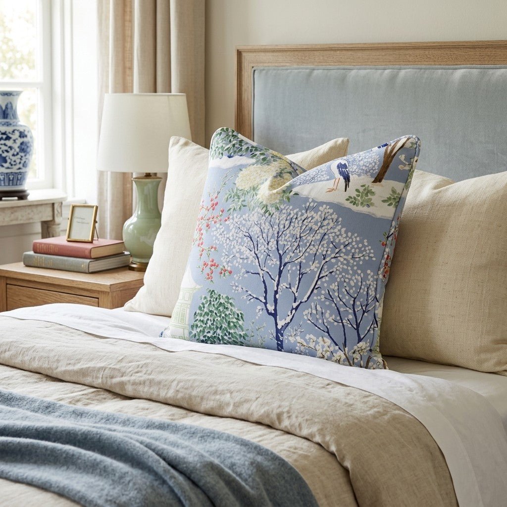 Cold Winter Chinoiserie Throw Pillow - Hillcroft Home