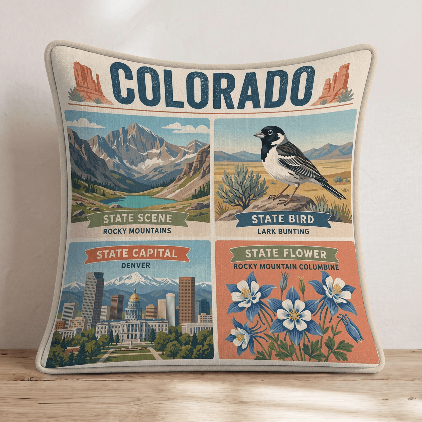 Colorado State Symbols Throw Pillow - Hillcroft Home