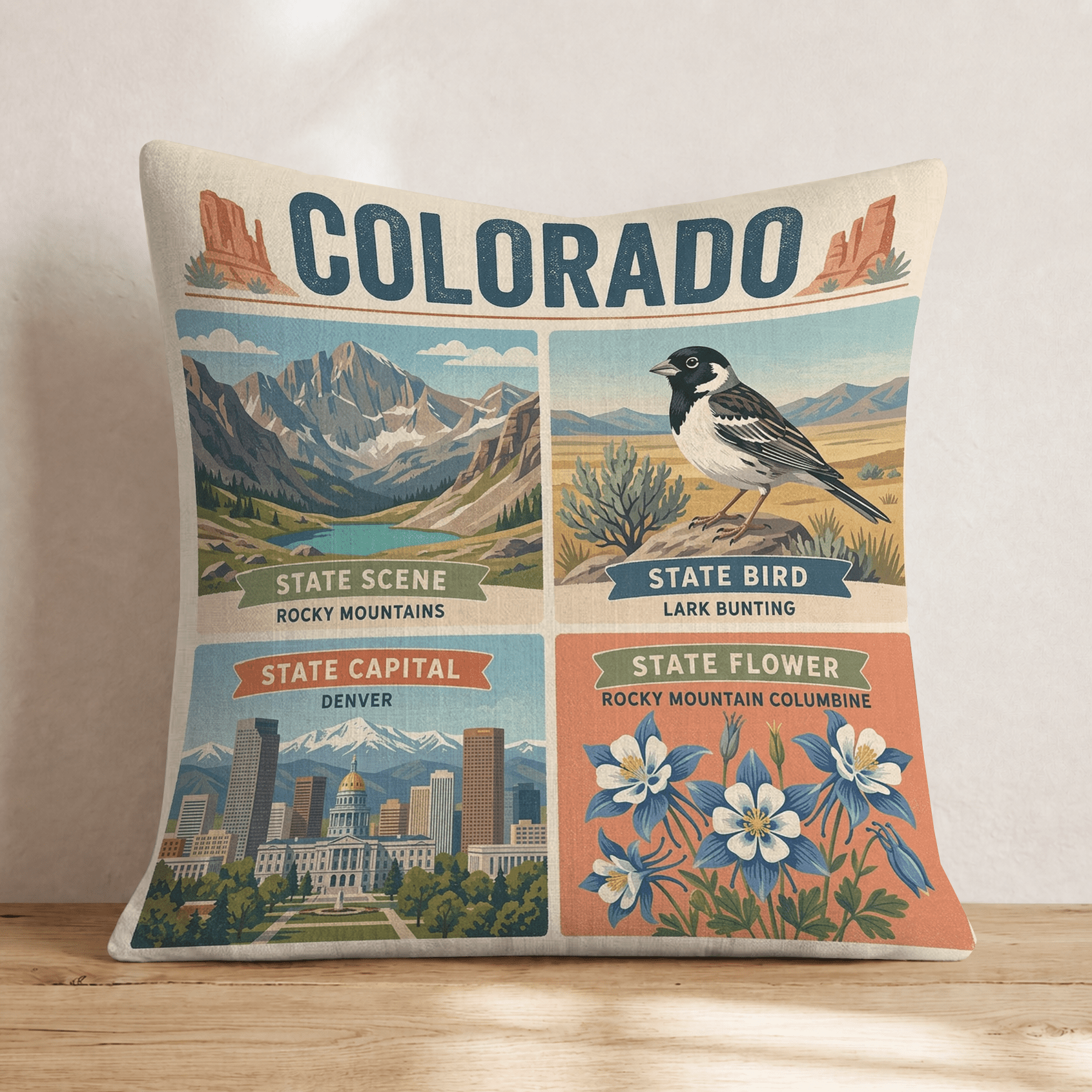 Colorado State Symbols Throw Pillow - Hillcroft Home