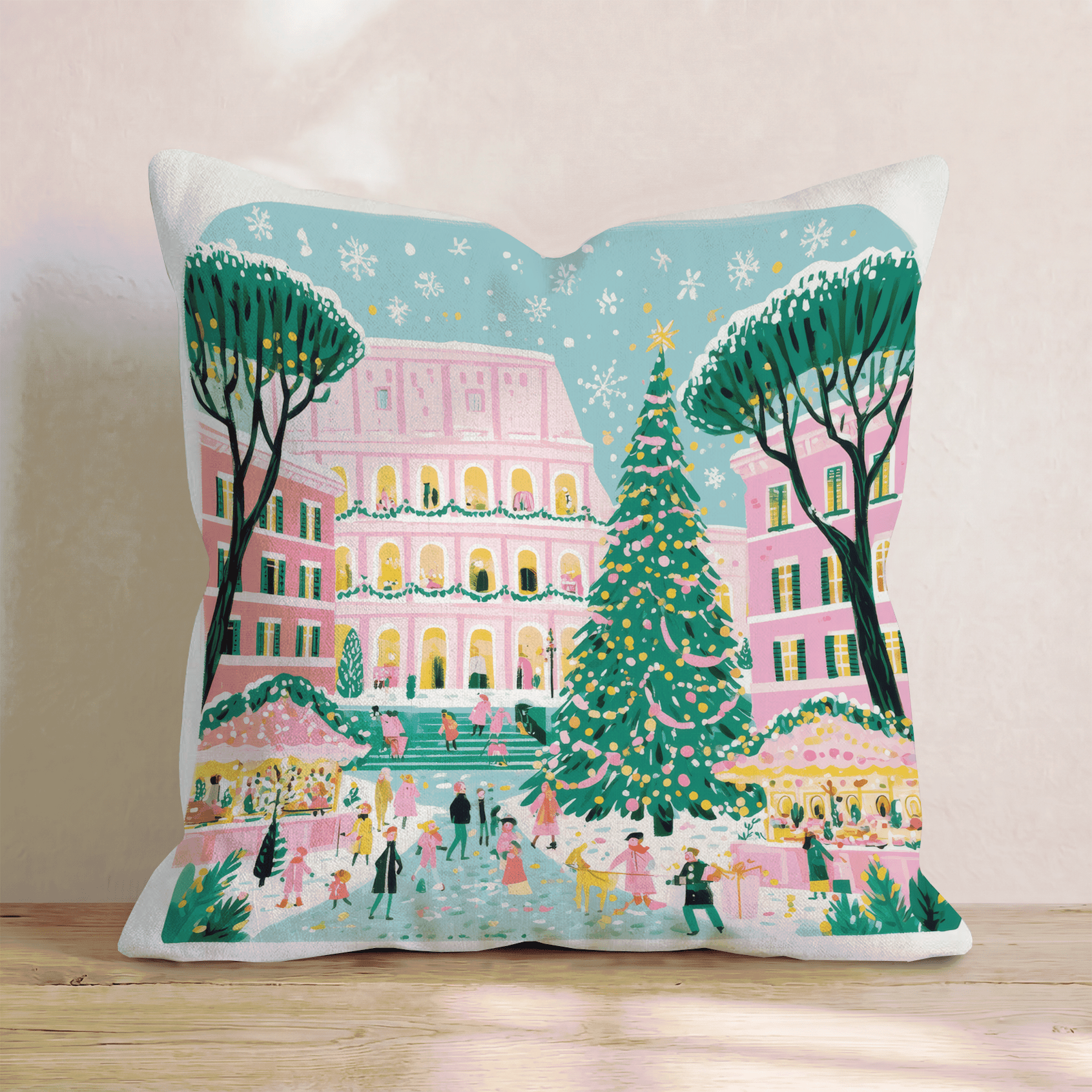 Colosseum Christmas Market Throw Pillow - Hillcroft Home