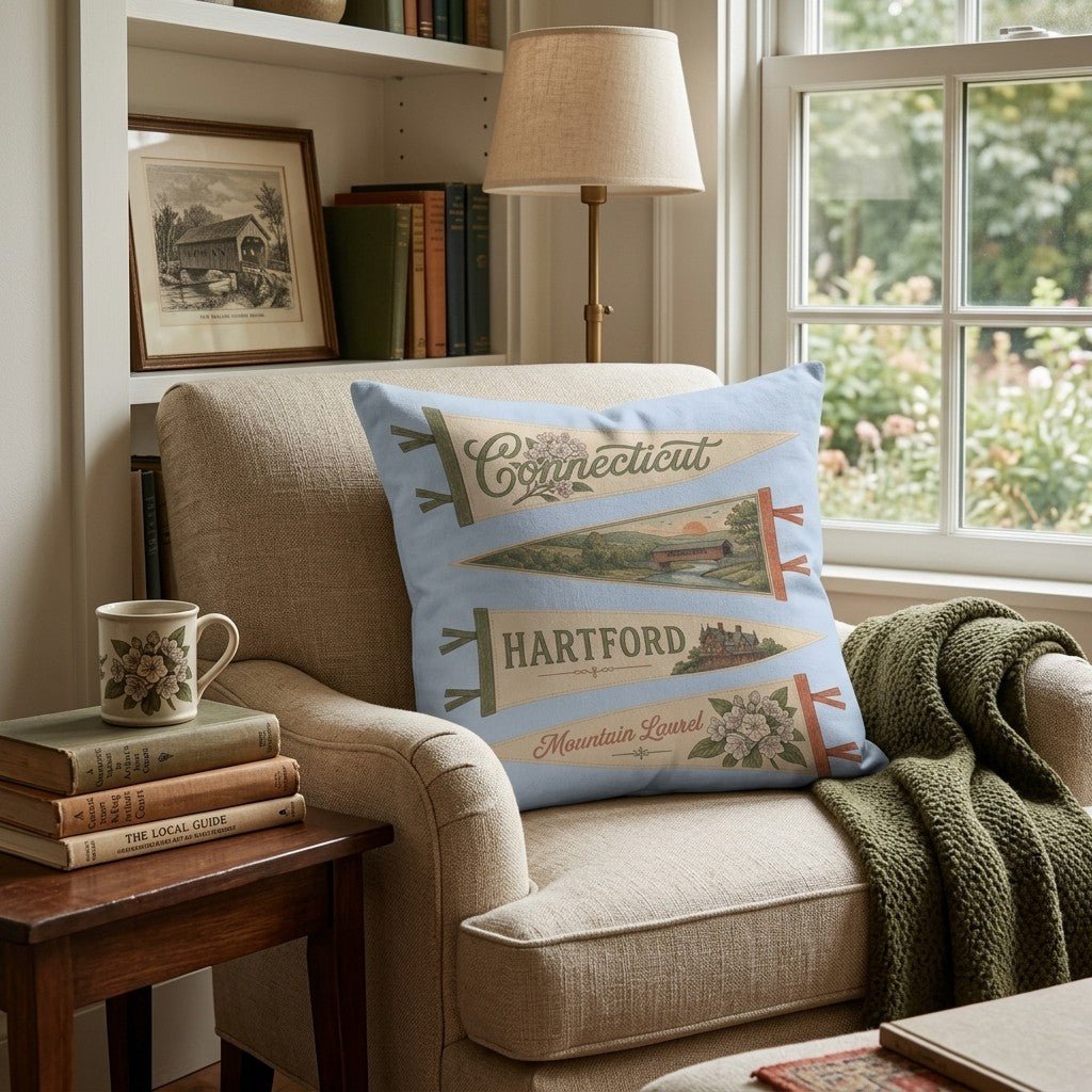 Connecticut Pennant Throw Pillow - Hillcroft Home
