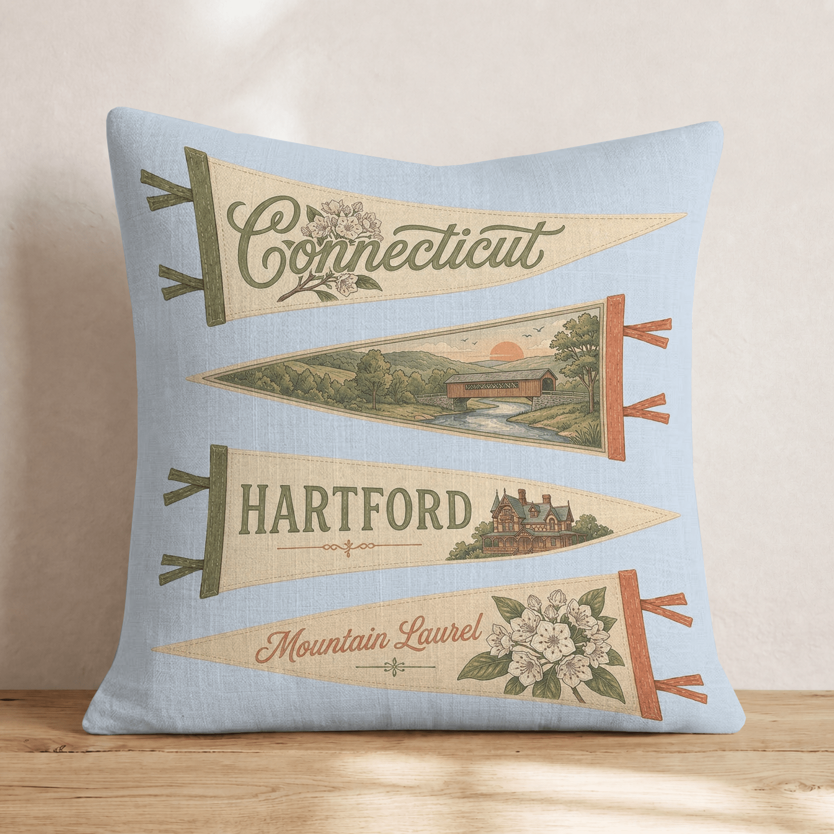 Connecticut Pennant Throw Pillow - Hillcroft Home