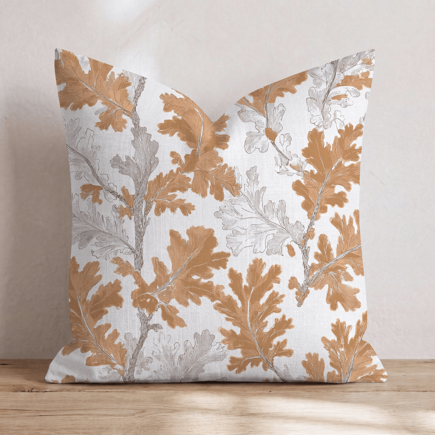 Copper Oak Leaf Toile Throw Pillow - Hillcroft Home