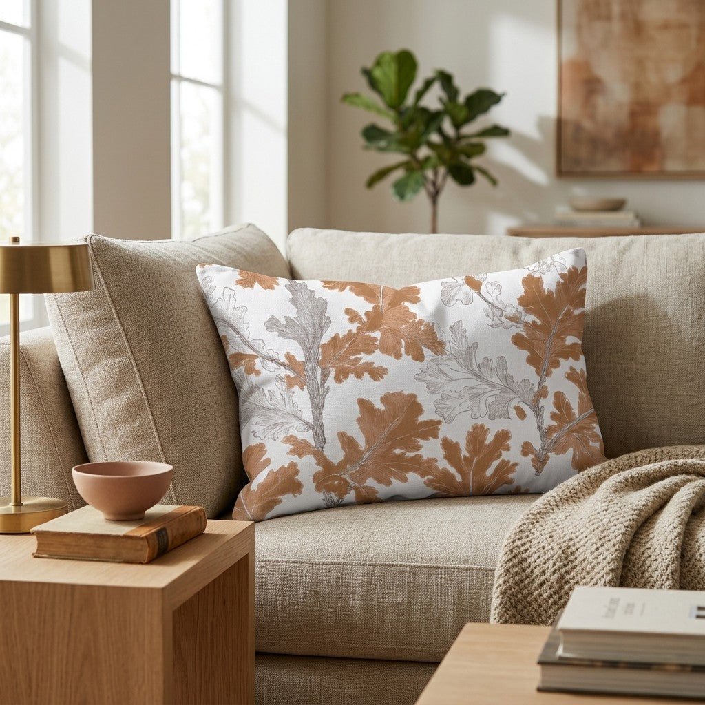 Copper Oak Leaf Toile Throw Pillow - Hillcroft Home