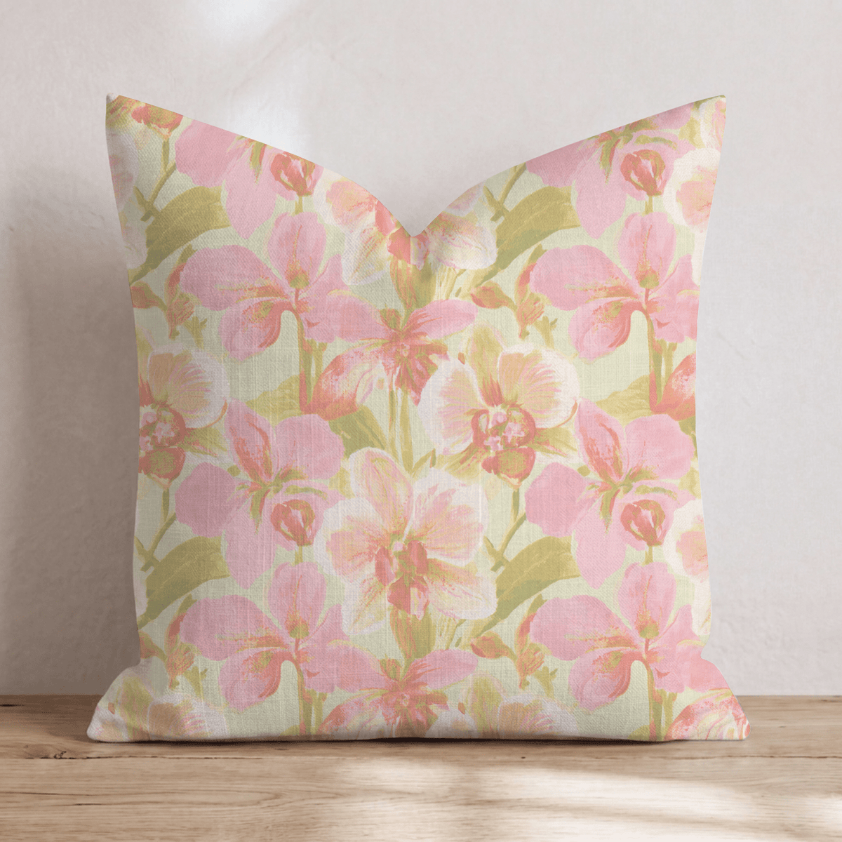 Coral Orchid Garden Throw Pillow throw pillow - Hillcroft Home