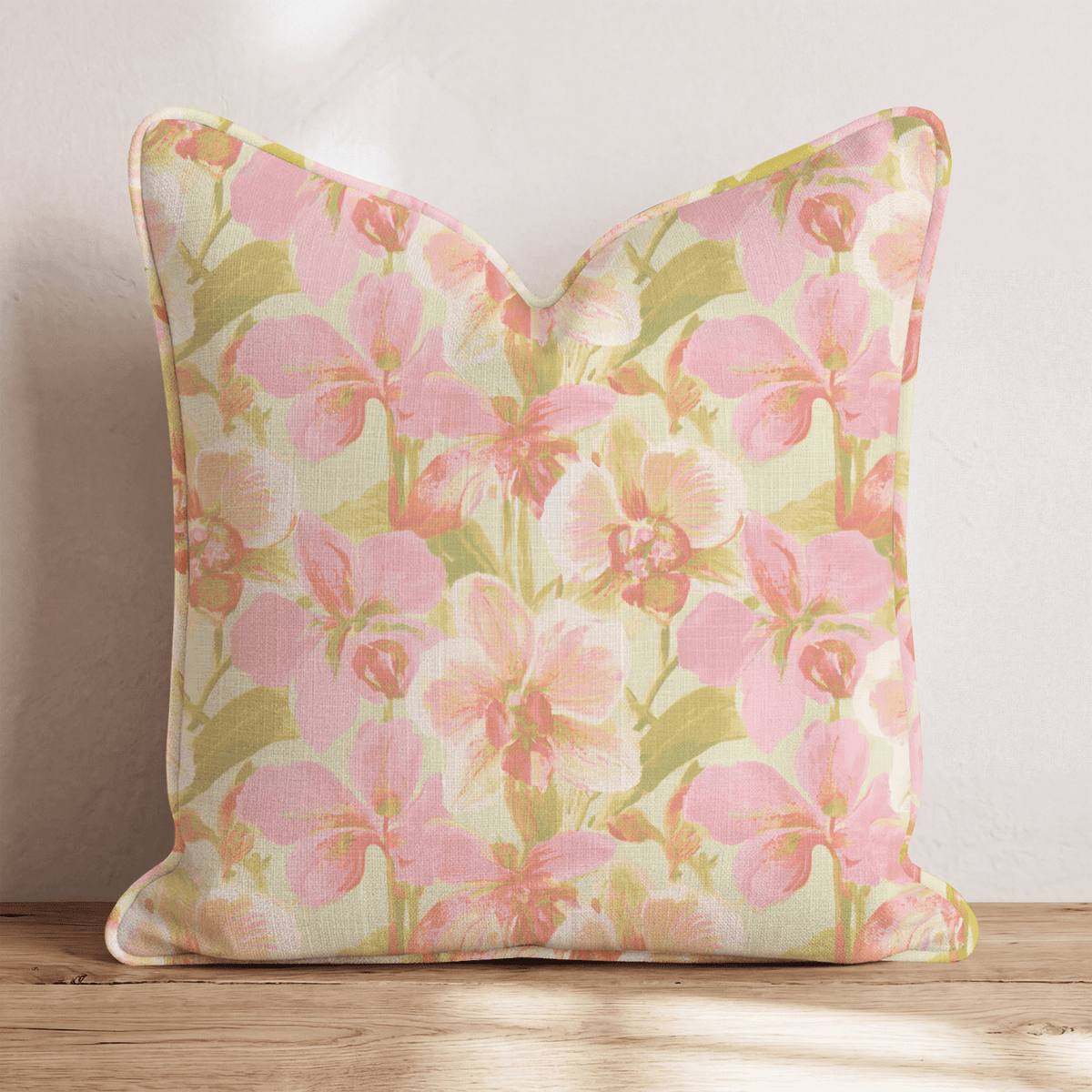 Coral Orchid Garden Throw Pillow throw pillow - Hillcroft Home