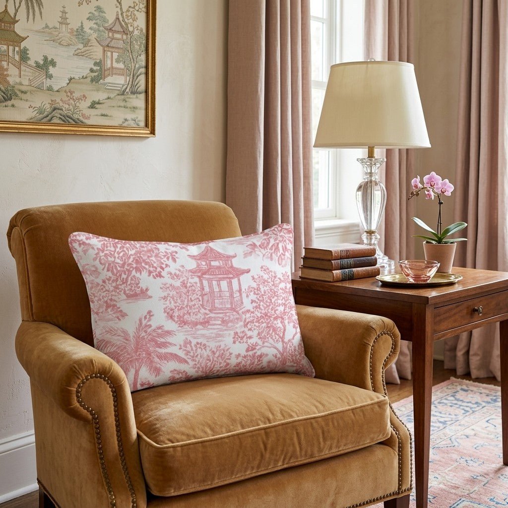 Coral Trees Toile Throw Pillow - Hillcroft Home