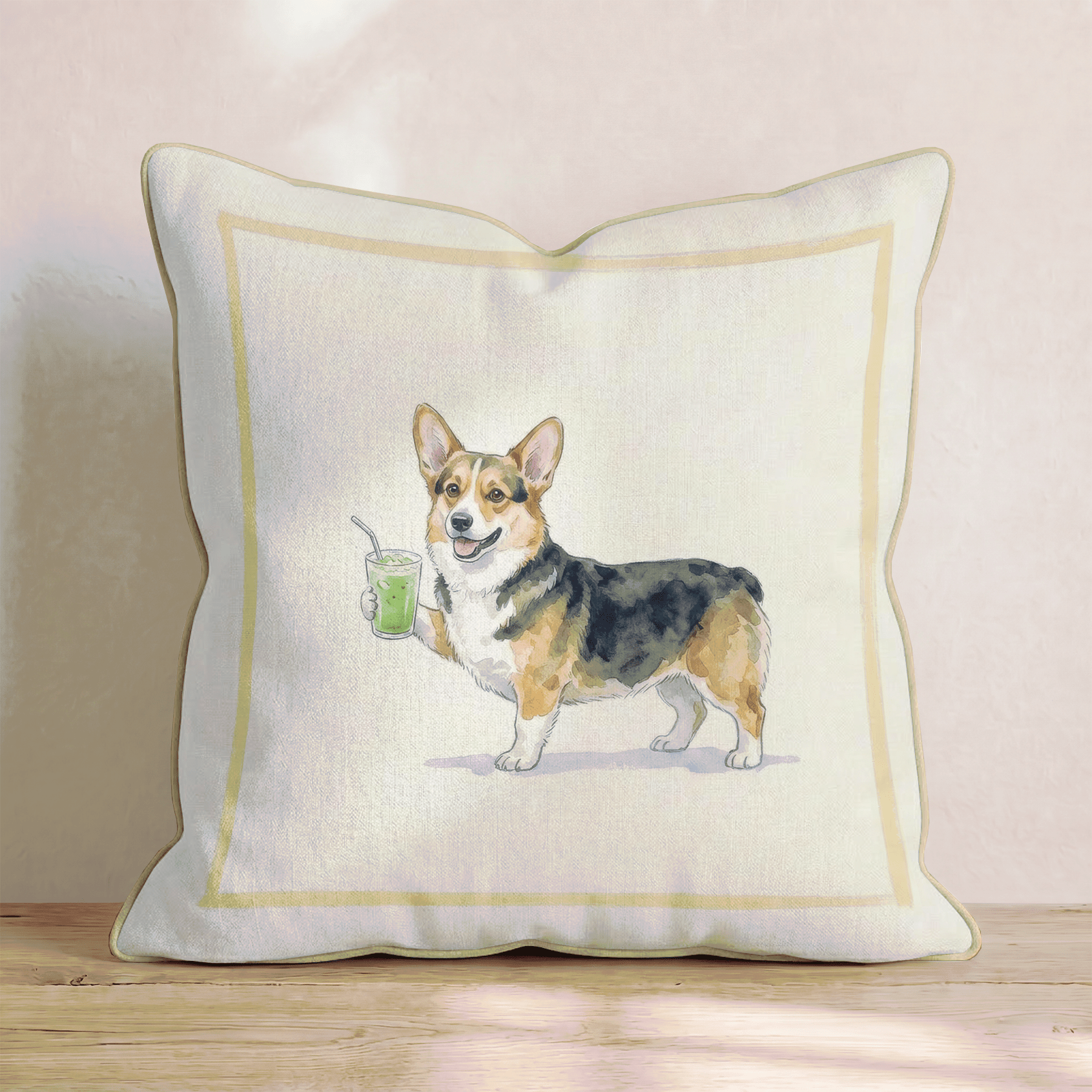 Corgi Matcha Throw Pillow - Hillcroft Home