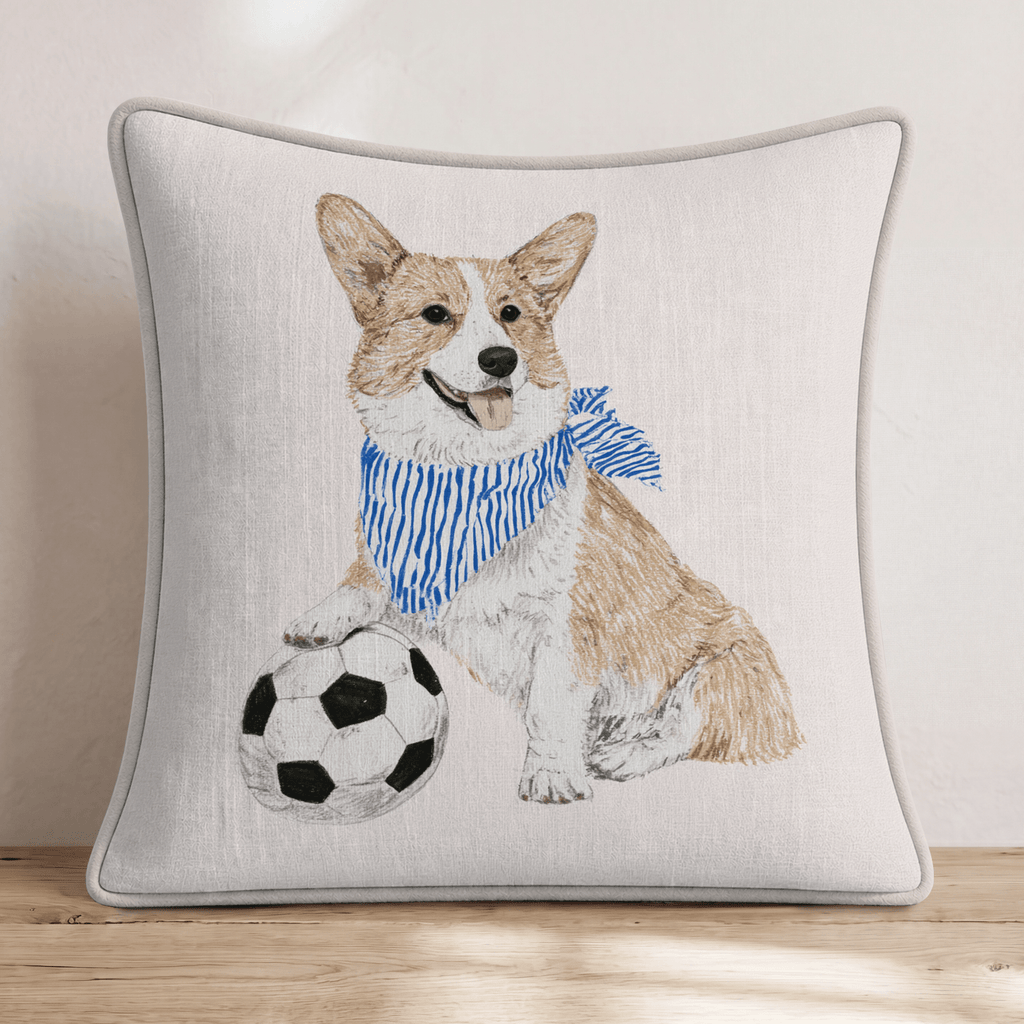 Corner Kick Corgi Throw Pillow - Hillcroft Home