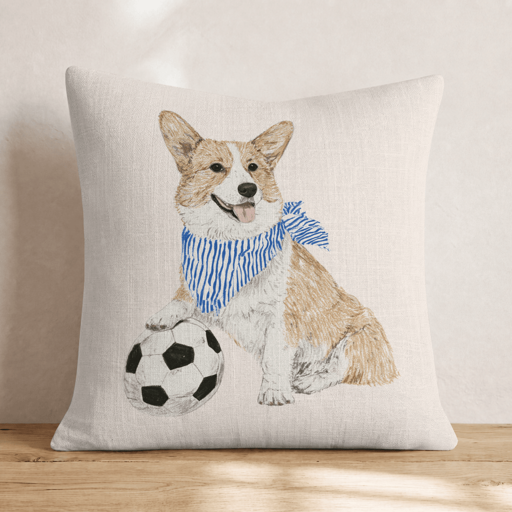 Corner Kick Corgi Throw Pillow - Hillcroft Home