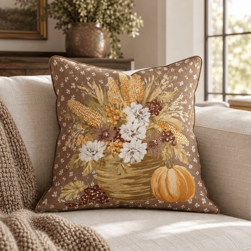 Cornucopia Floral Arrangement Throw Pillow throw pillow - Hillcroft Home