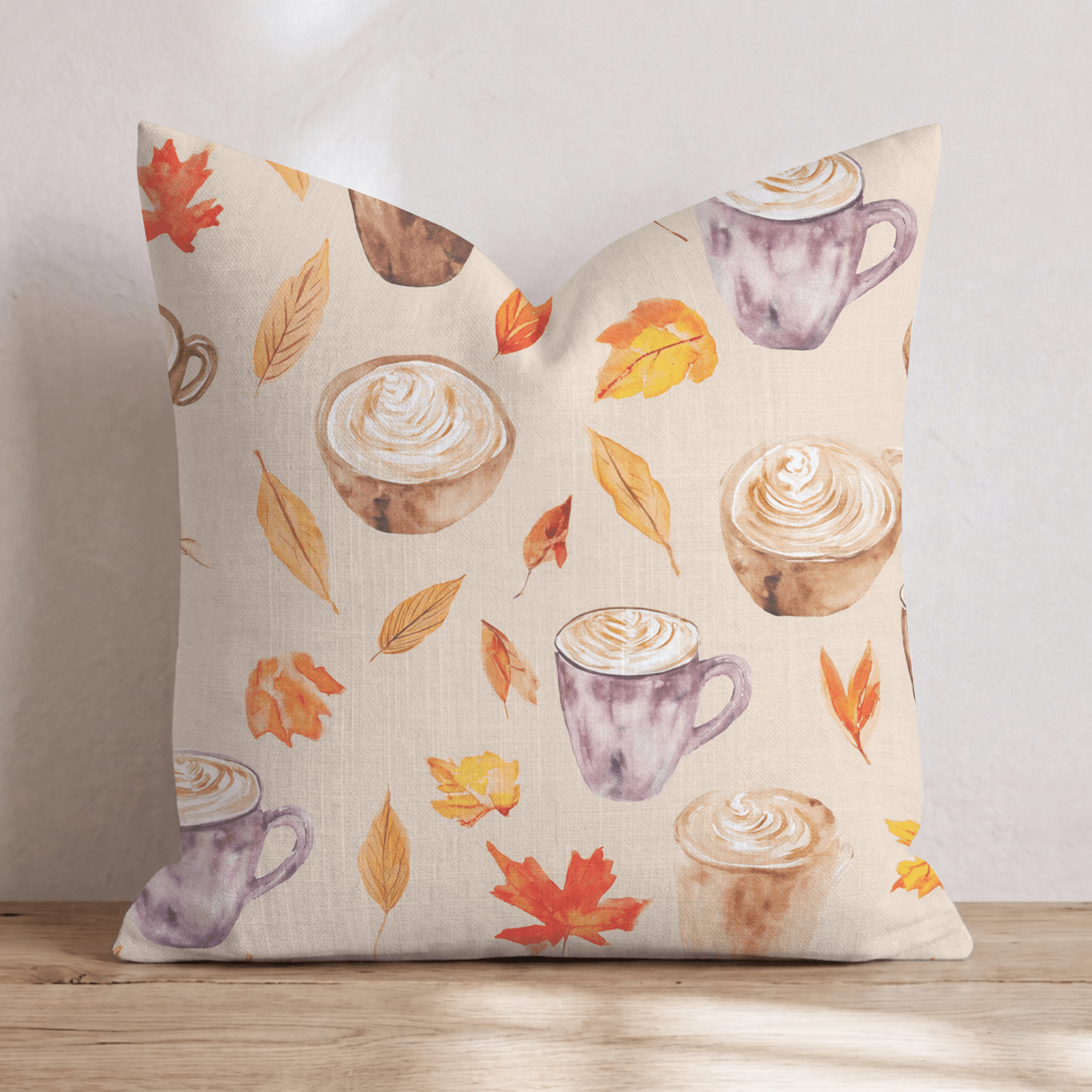 Cozy Latte & Leaves Throw Pillow - Hillcroft Home