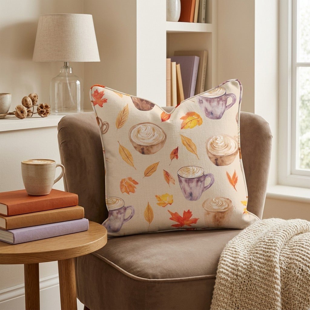 Cozy Latte & Leaves Throw Pillow - Hillcroft Home