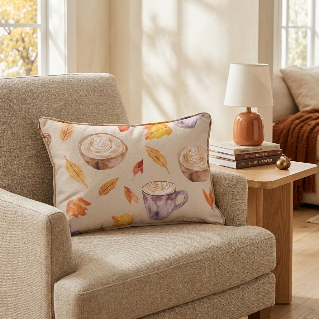 Cozy Latte & Leaves Throw Pillow - Hillcroft Home