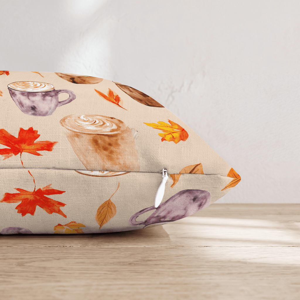 Cozy Latte & Leaves Throw Pillow - Hillcroft Home