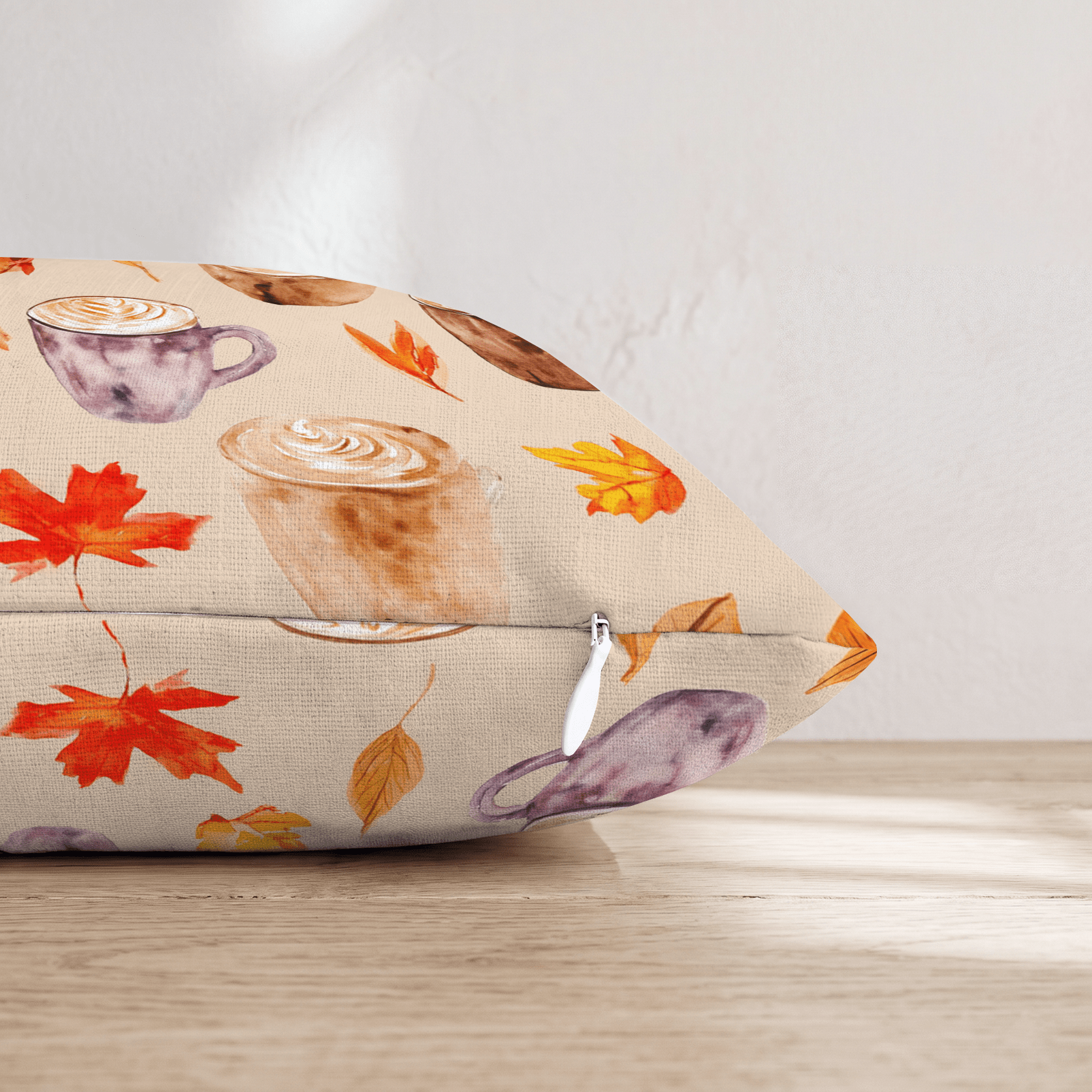 Cozy Latte & Leaves Throw Pillow - Hillcroft Home