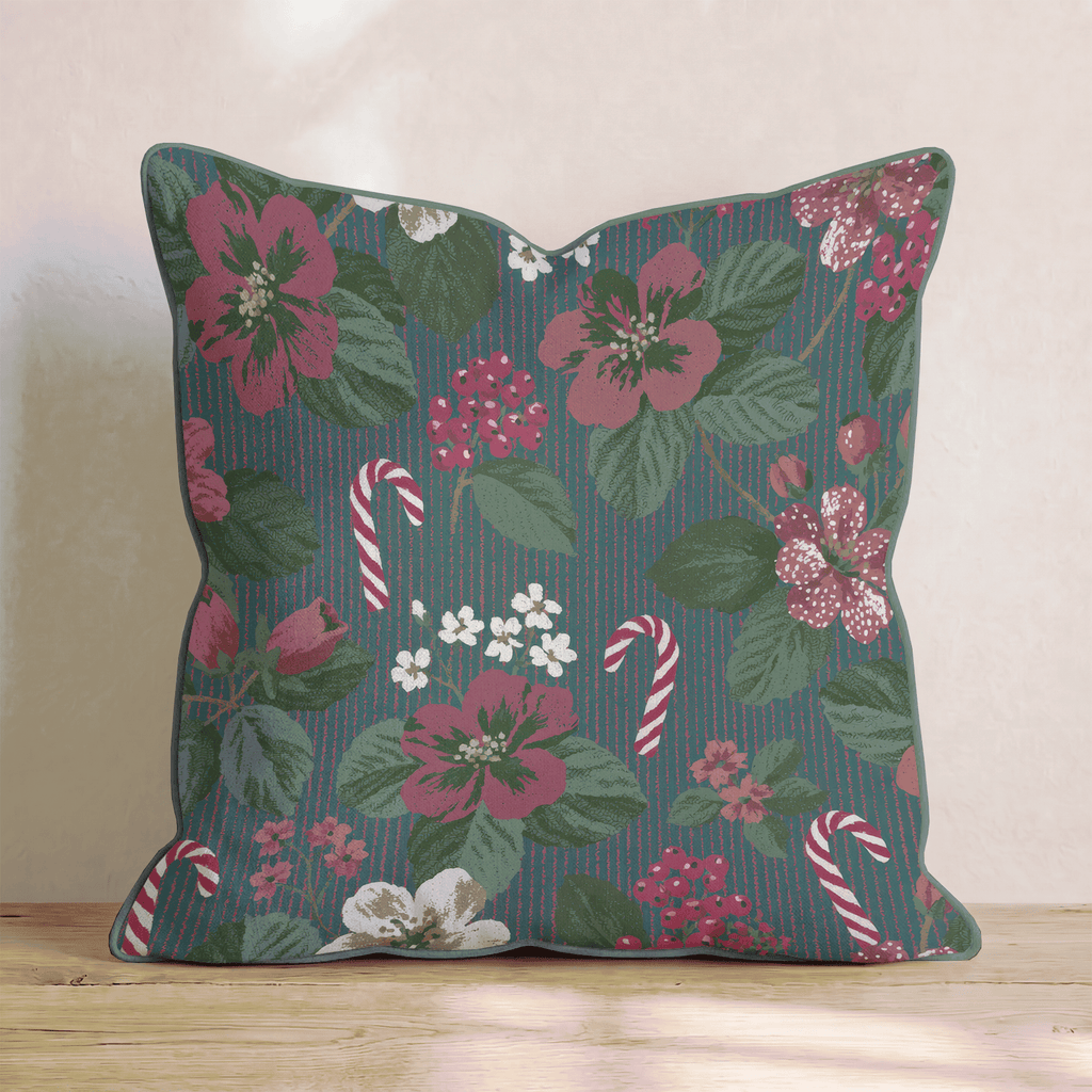 Cranberries And Candy Canes Throw Pillow - Hillcroft Home