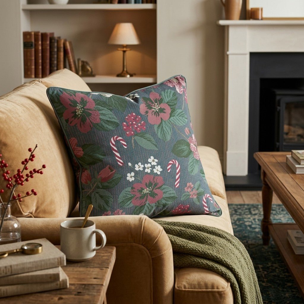 Cranberries And Candy Canes Throw Pillow - Hillcroft Home