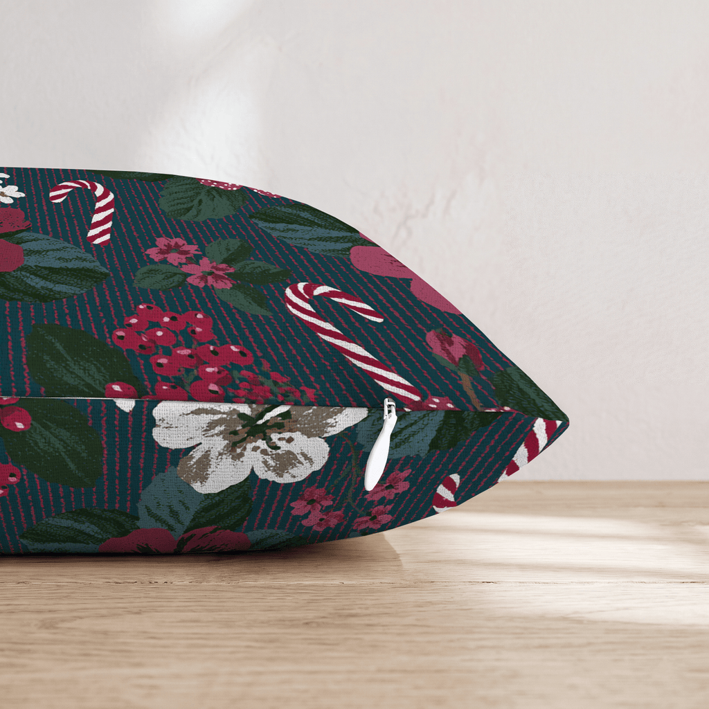 Cranberries And Candy Canes Throw Pillow - Hillcroft Home