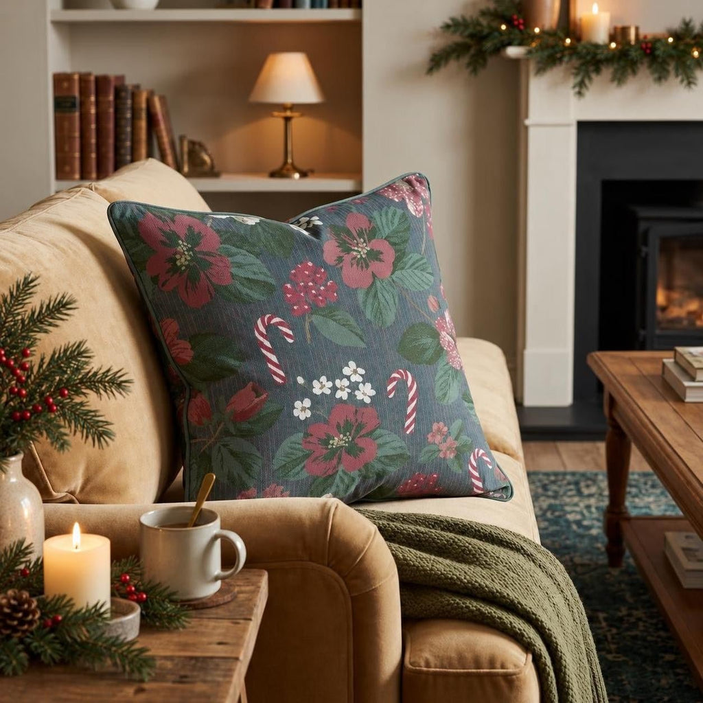 Cranberries And Candy Canes Throw Pillow throw pillow - Hillcroft Home