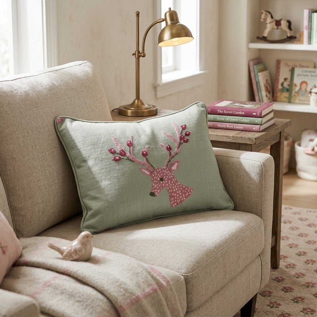 Cranberry Antlers Throw Pillow - Hillcroft Home
