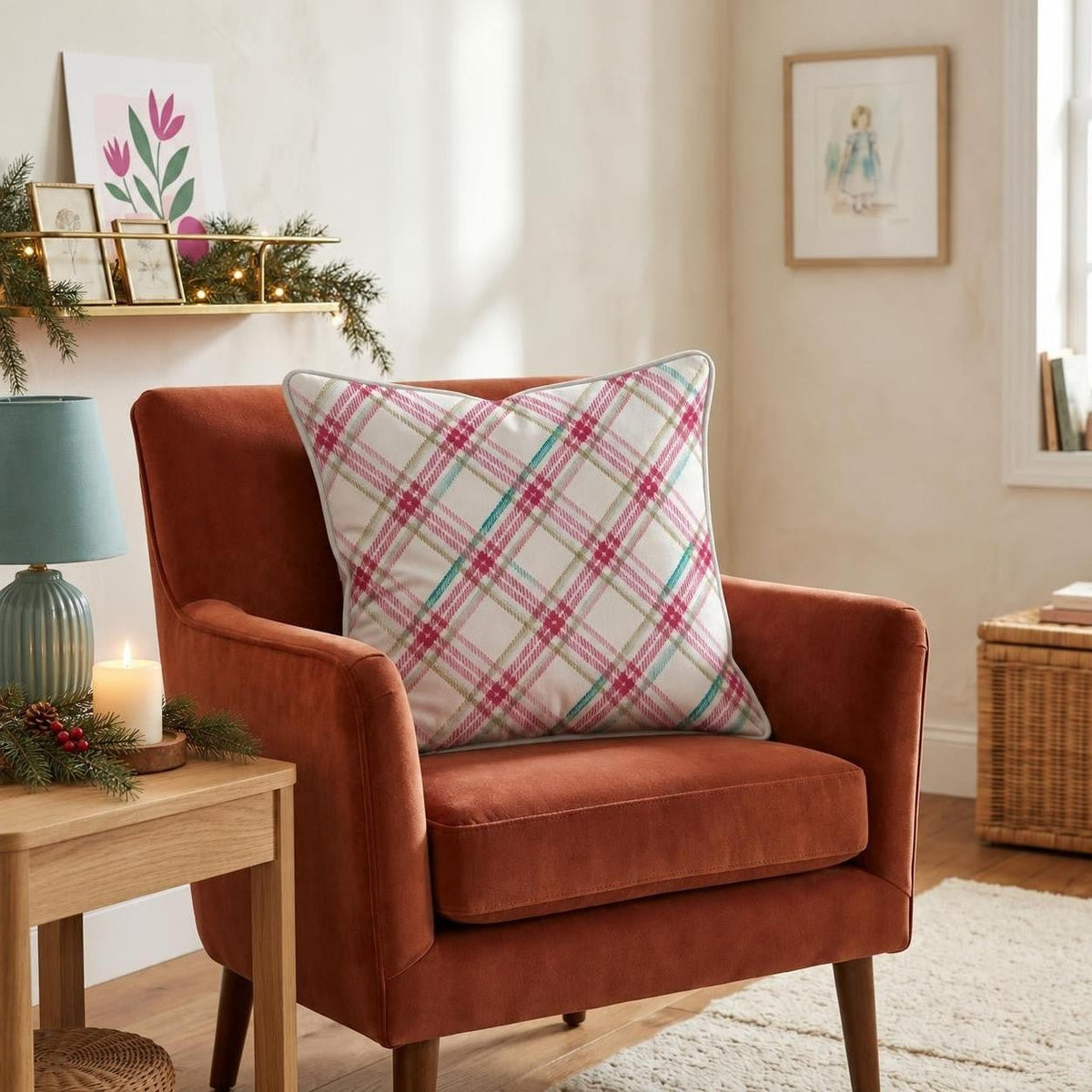 Cranberry Crush Plaid Throw Pillow throw pillow - Hillcroft Home