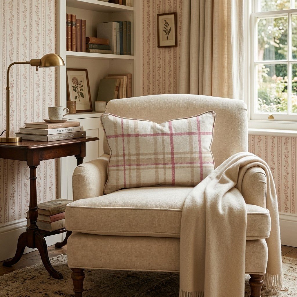 Cranberry Farmhouse Plaid Throw Pillow - Hillcroft Home