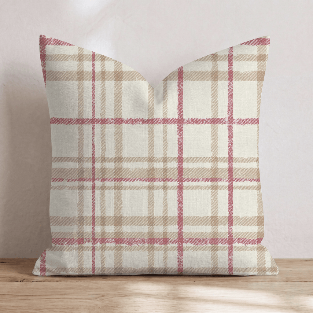 Cranberry Farmhouse Plaid Throw Pillow - Hillcroft Home
