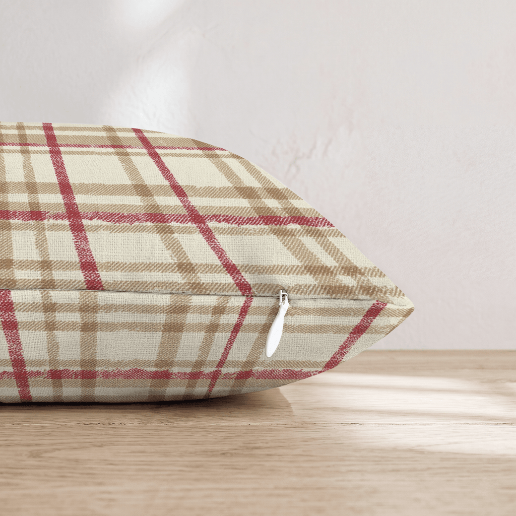 Cranberry Farmhouse Plaid Throw Pillow - Hillcroft Home