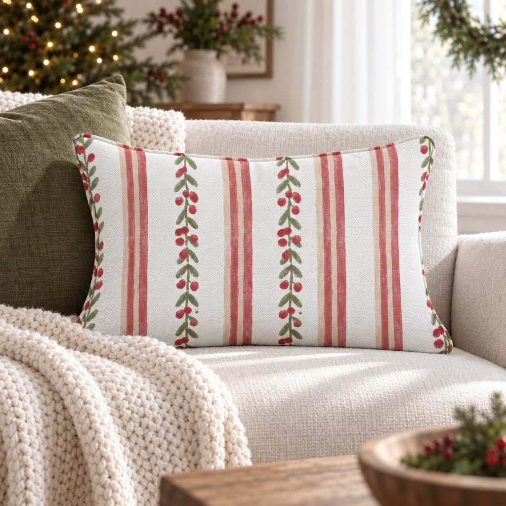 Cranberry Garland Throw Pillow throw pillow - Hillcroft Home