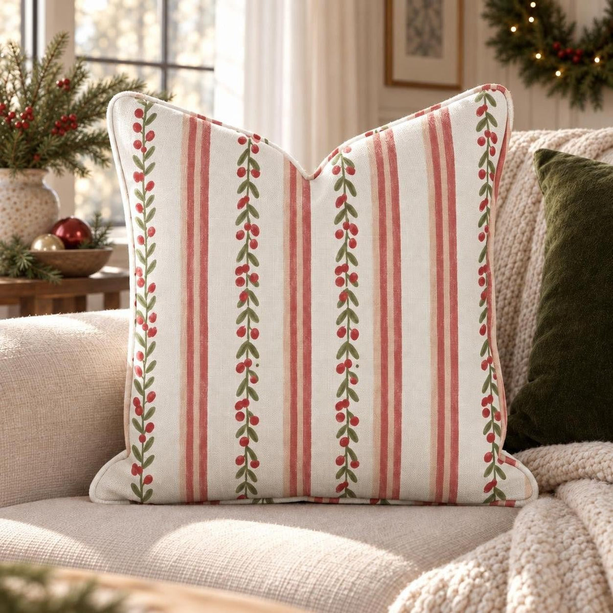 Cranberry Garland Throw Pillow throw pillow - Hillcroft Home
