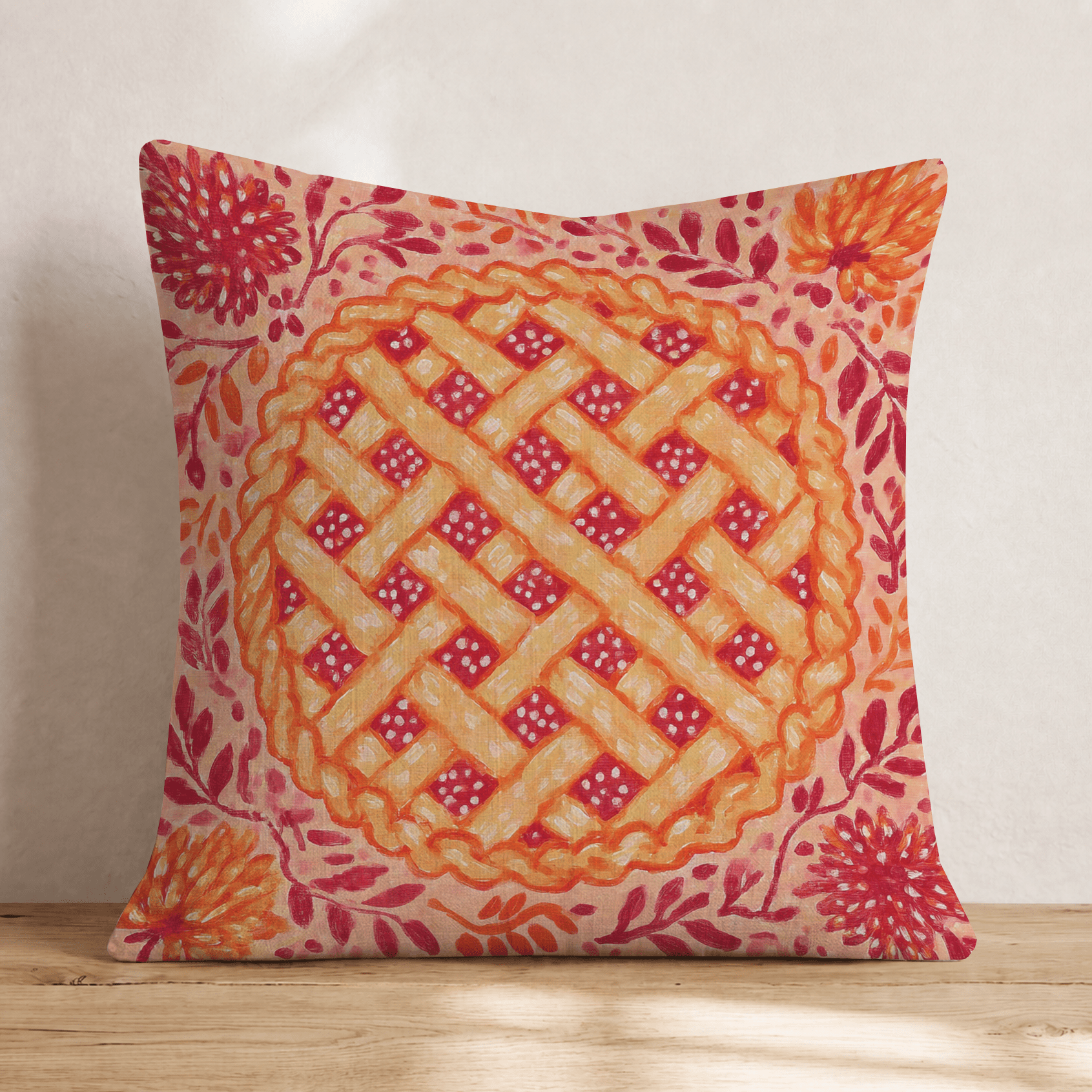 Cranberry Lattice Bloom Throw Pillow - Hillcroft Home