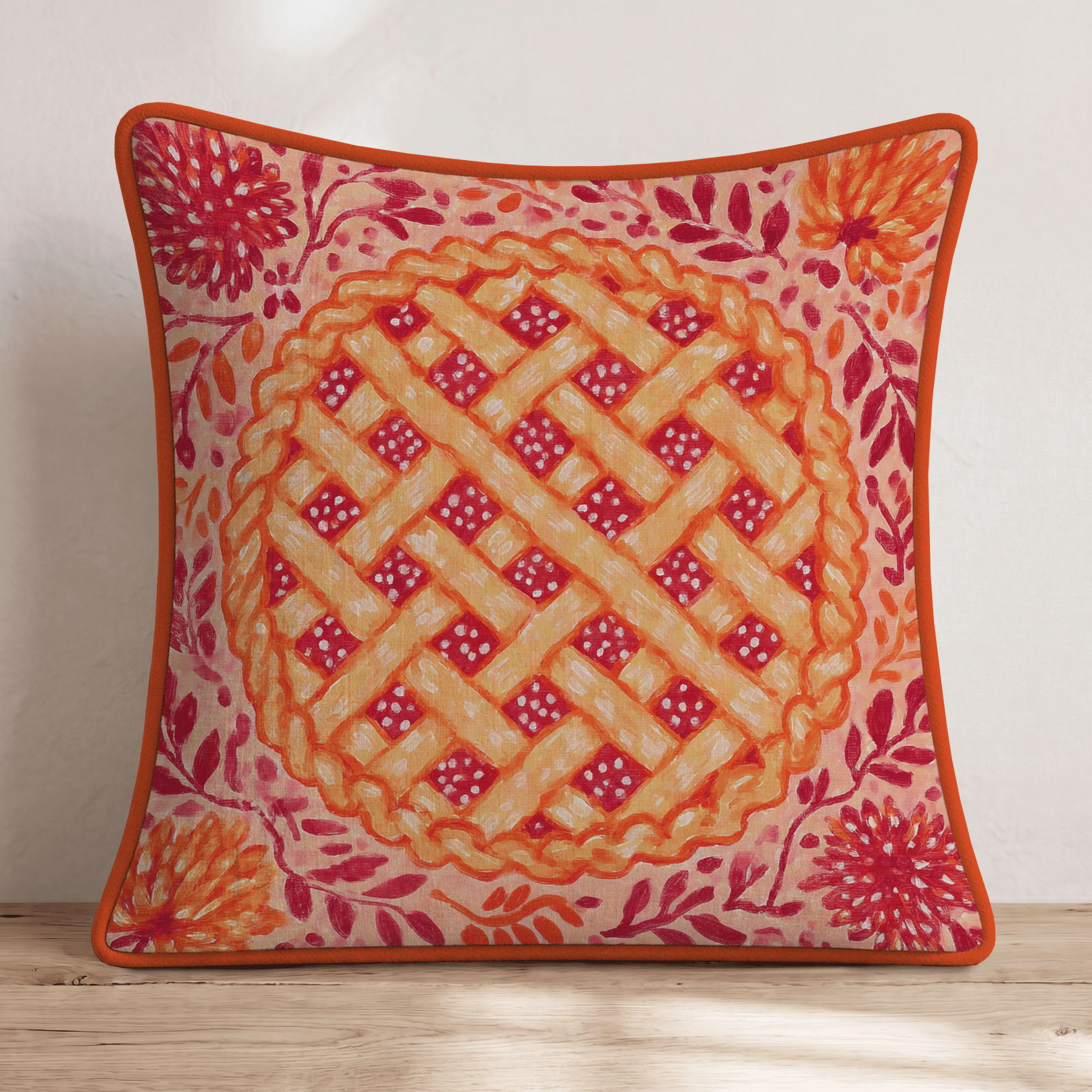 Cranberry Lattice Bloom Throw Pillow - Hillcroft Home