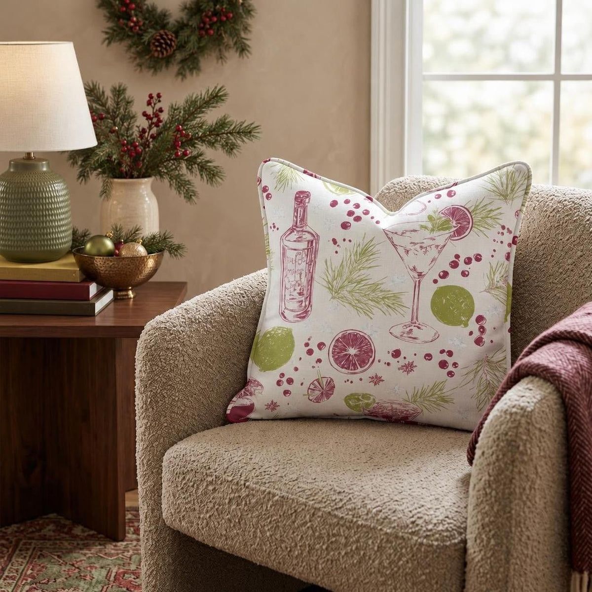 Cranberry Lime Cocktail Throw Pillow throw pillow - Hillcroft Home