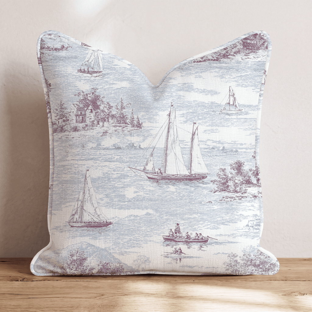 Cranberry Sailing Toile Throw Pillow - Hillcroft Home