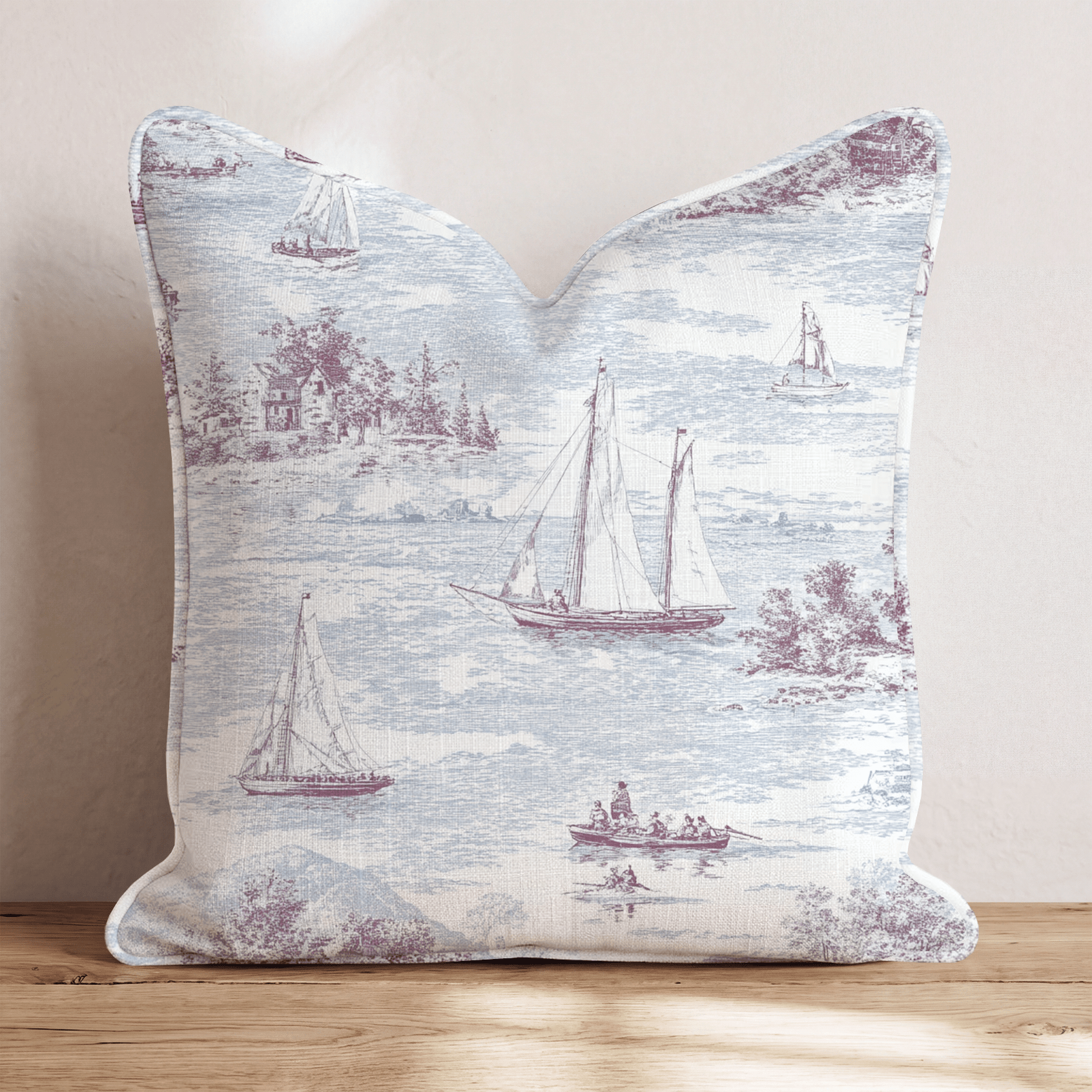 Cranberry Sailing Toile Throw Pillow - Hillcroft Home