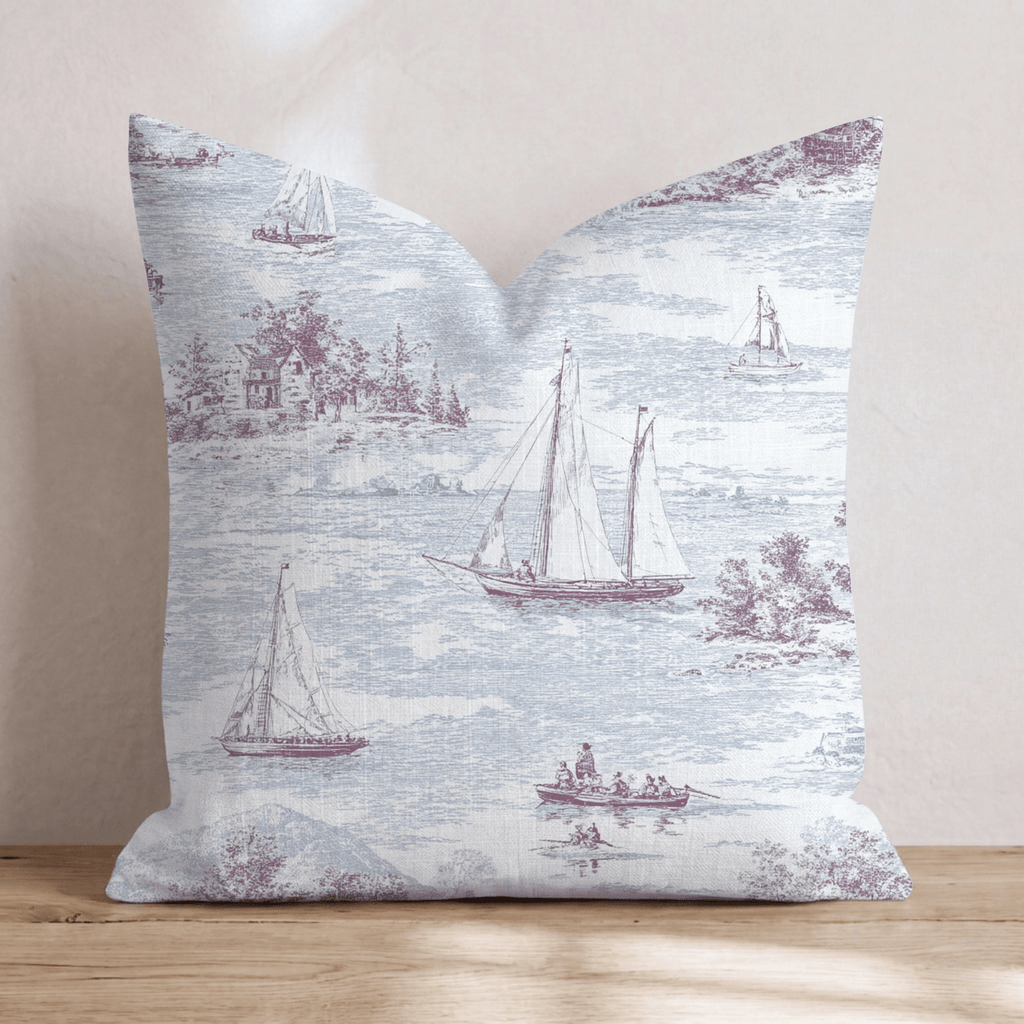 Cranberry Sailing Toile Throw Pillow - Hillcroft Home