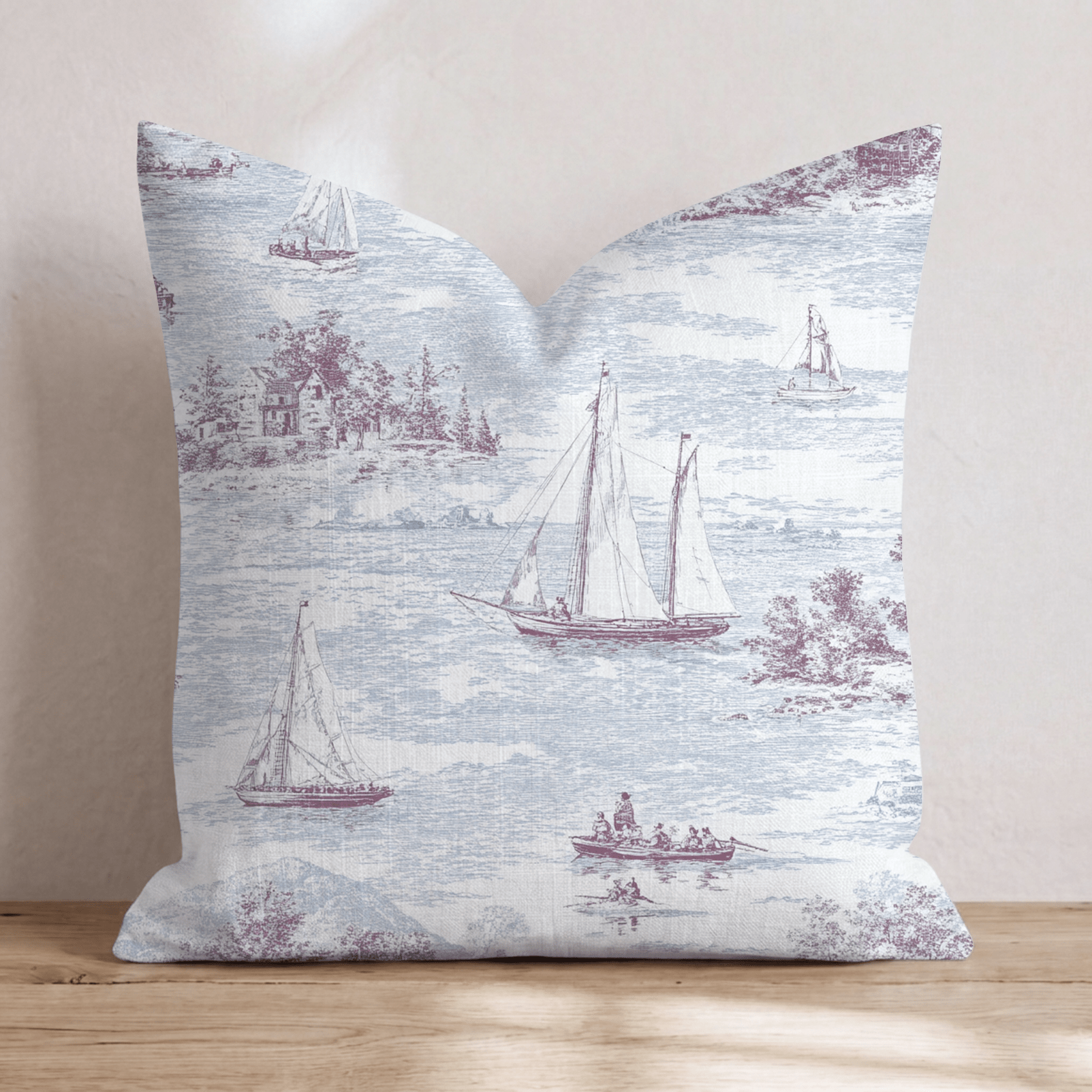 Cranberry Sailing Toile Throw Pillow - Hillcroft Home